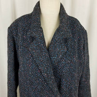 Vintage BBI Wool Black Double Breasted Peacoat Coat Womens 10 Speckled Tweed 80s
