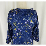 Gap Sheer Cotton Floral Print Layered Tiered Tie Neck Tunic Dress Womens XS Navy