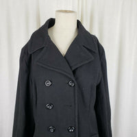 Jones New York Wool Midi Military Double Breasted Peacoat Womens 14 Black G-III