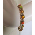 Vintage SARAH COVENTRY Iridescent COLORFUL CABOCHON Faux GEMSTONES Link BRACELET