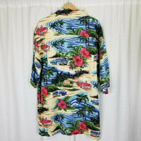 Vintage Big Dogs Hawaiian Camp Shirt 50s Convertible Cars Club Hibiscus Men 2XLT