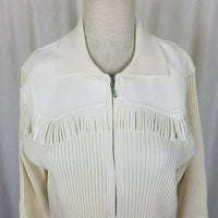 Grand Ole Opry Zip Front Ribbed Cardigan Sweater Faux Leather Fringe Womens 1X