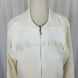 Grand Ole Opry Zip Front Ribbed Cardigan Sweater Faux Leather Fringe Womens 1X