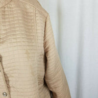 Robert Louis Nylon Quilted Snap Up Jacket Blazer Womens L Tan Mandarin Collar