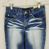 Express Low Rise Boot Cut Jeans Shadow Whisker Acid Washed Sexy Womens 2 Denim