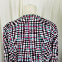 Talbots Houndstooth Plaid Wool Collarless Blazer Jacket Womens 16 Flap Pockets