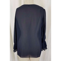 Nanette Lepore Navy Blue Ruffled Pleated Sheer Poet Tunic Blouse Womens 6 USA