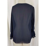 Nanette Lepore Navy Blue Ruffled Pleated Sheer Poet Tunic Blouse Womens 6 USA