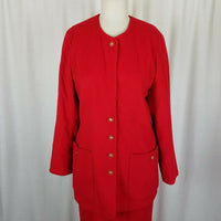 Bogner Red Wool Skirt Suit 2 Piece Outfit Set Long Blazer Jacket Womens 38 8