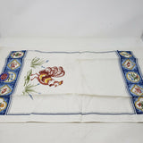 VINTAGE Stevens Rooster Rabbits Swan Flowers Woven 100% Linen Dish Tea Towel NOS