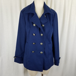 Cabi Wool Double Breasted Trench Peacoat Short Military Coat Womens M Navy Blue