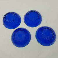 Avon Royal Sapphire Cobalt Blue Glass Cereal Soup Bowls Leaf Fan France Set of 4