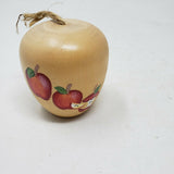 Wooden Apple Painted w/ Red Apples Natural String Rope Stem Country Decor Crafts