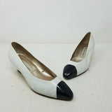 Etienne Aigner Cheri Leather Pumps Shoes Kitten Heels Low Womens 7.5W Black Toe