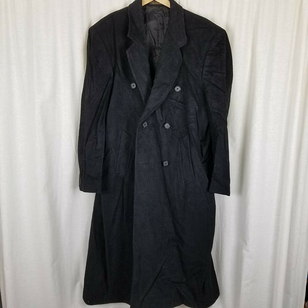 Vintage Christian Aujard Double Breasted Black Wool Peacoat Overcoat Mens 44