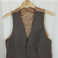 Vintage Yves Saint Laurent Brown Plaid Pointed Vest Mens S M Waistcoat Button Up