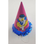 Vintage Circus Clown Happy Birthday Party Paper Cone Hat Pink Bozo Blue Fringe