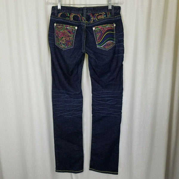 Coogie Embroidered Denim Blue Jeans Womens 7 8 Loud Abstract Hip Hop Sexy Flirty