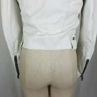 Imperial Asymmetrical Side Zip White Leather Moto Biker Jacket Womens XS Italy