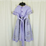 Vintage Handmade Weighted Embroidered Floral Dressy Twirl Dress Girls 6 Lavender