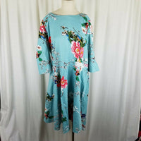 Artter Floral Turquoise Twirl Swing Dress Womens 3XL Retro MuMu Built in Tie