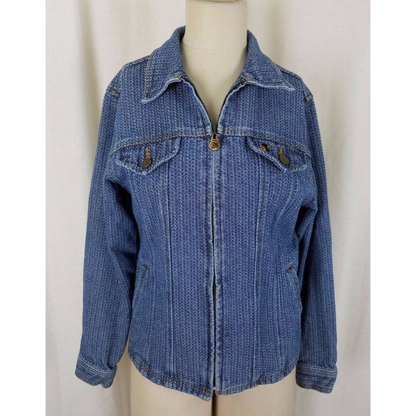 Billy Jeans Herringbone Denim Blue Jean Jacket Womens M Zip Up Indian Chief Logo