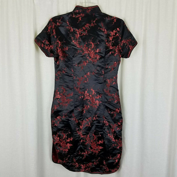 chinese dress black and red Black Lace Cheongsam Cap Sleeves with Red Pankou