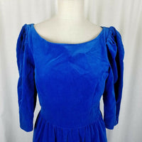 Lanz Originals Blue Velvet Fit & Flare Maxi Dress Formal Womens 14 Vintage Puff