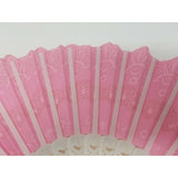 VINTAGE CHINESE Pink Fabric FAN White Plastic RIBS Gold Trim Asian China