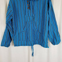 Vintage Striped Hooded Woven Henley Shirt Jacket Hoodie Mens 42 Drug Rug Baja