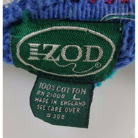 Vintage Izod VNeck Diamond Cricket Cable Knit Sweater Mens L England Blue 80s