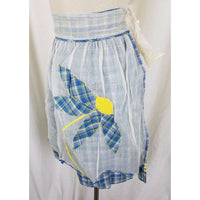 Vintage Gingham Girl Plaid Reversible APRON Mid Century Textile Cotton Ric Rac