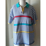 Vintage Lecomte Polo Short Sleeve Striped Shirt Womens L XL Jersey Knit Woven