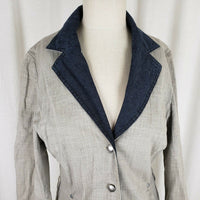 Bison Woman Raw Romance Gray Blue Crosshatched Jean Denim Blazer Jacket Womens M