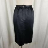 Vintage Mollie Parnis Designer Black Satin Embellished Skirt Suit Womens 8 80s