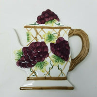 GRAPES Ceramic Trivet Reverse For Wall Plaque Tea Pot Grapevine Hand Painted NIB