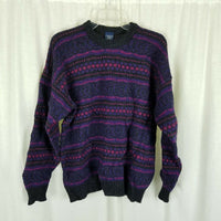 Vintage J.Crew Pure Shetland Wool Nordic Knit Crewneck Sweater Mens L England UK