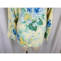 Orvis Yellow Floral Blue Flowers Art to Wear Jean Denim Shirt Jacket Womens S