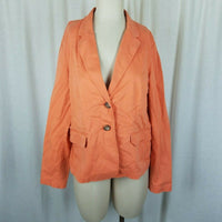 LL Bean Signature Apricot Cotton Summer Weight Blazer Jacket Womens 14 Stretch