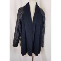 Nurture Open Front Asymmetrical Knit Vegan Faux Leather Sweater Jacket Womens L