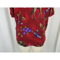 Tapestry Animals Elephants Giraffe Safari Zoo Print Tunic Blouse Top Womens M