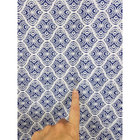 Vintage Kresge Jupiter Woven MCM Design FABRIC Blue White 1.75 + yards Medallion