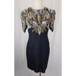 Vintage Designer LAURENCE KAZAR Glam Club Sequins Beaded Silk Formal Dress L