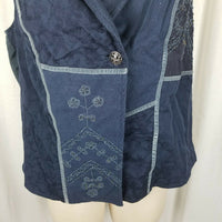 Coldwater Creek Patchwork Shawl Collar Wrap Style Blue Vest Womens 1X Plus Size