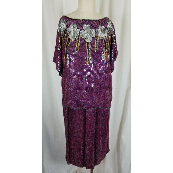 Vintage Infashions Heavily Beaded Sequined Skirt Top Suit Set Outfit Womens S