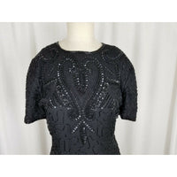 Vintage American Night Glam Heavily Beaded Silk Formal Cocktail Dress Womens M