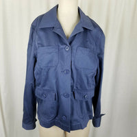 LL Bean Cotton Full Button Up Safari Field Jacket Blazer Womens L Blue Riding