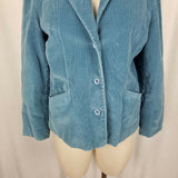 LL Bean Riding Equestrian Corduroy Blazer Jacket Womens 12P Blue 3 Button Up