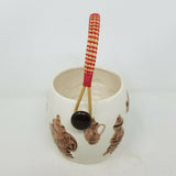 Vintage Colonial 3D Wood Handled Porcelain Ceramic Bucket Planter Raised Print