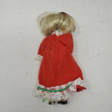 Vintage Mid Century Porcelain Doll 8 in Red Victorian Lace Trim Ball Gown Taiwan